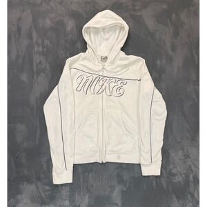 Vintage Nike zip up hoodie womens Medium White 2000s y2k silver